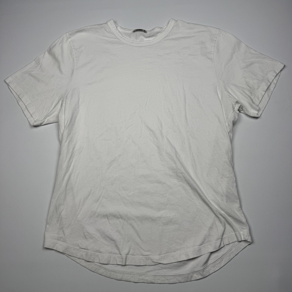Buck Mason Shirt Mens XL White Crewneck 100% Cotton Tee Curved Hem Made USA